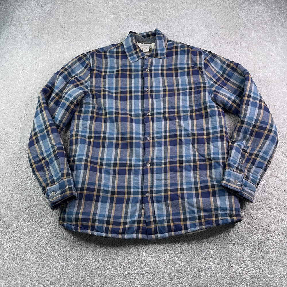 Carbon 2 Cobalt Shirt Jacket Mens Medium Blue Plaid Sherpa Lined Flannel Shacket